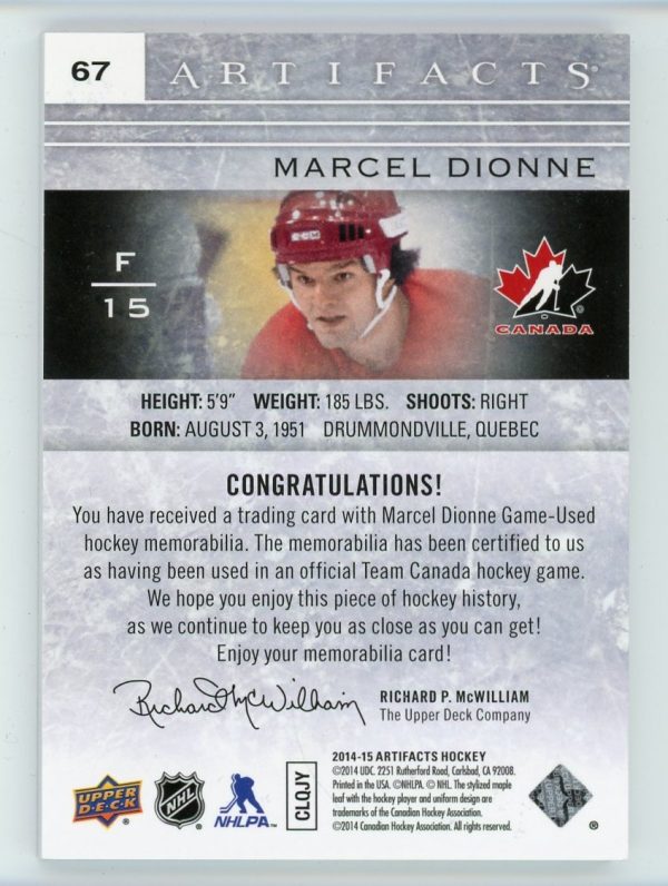 Marcel Dionne 2014-15 UD Artifacts Dual Patch/Tag 5/5 Card #67