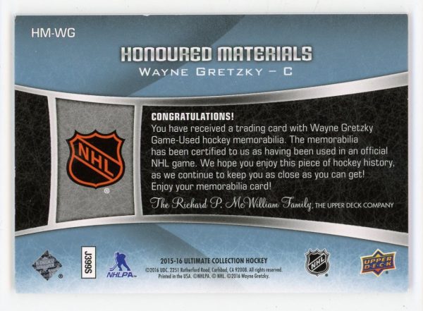 Wayne Gretzky 2015-16 Ultimate Honoured Materials Jersey 30/25 #HM-WG