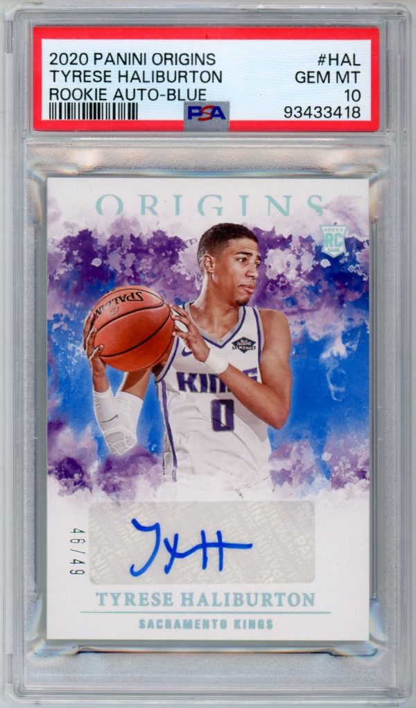 Tyrese Haliburton 2020-21 Panini Origins Rookie Auto Blue 46/49 PSA 10 POP 2!