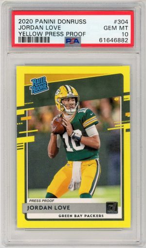 Jordan Love 2020 Panini Donruss Yellow Press Proof Rated Rookie #304 PSA 10