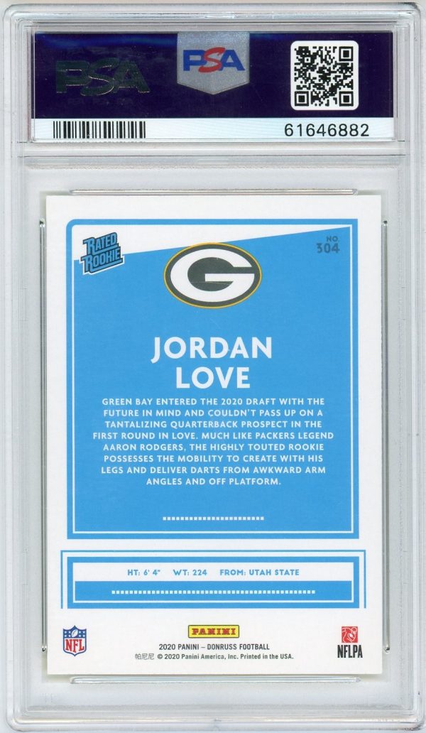 Jordan Love 2020 Panini Donruss Yellow Press Proof Rated Rookie #304 PSA 10