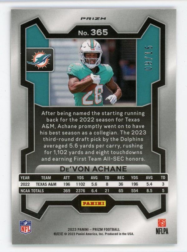 De'Von Achane 2023 Panini Prizm Forest Camo 09/15 RC #365