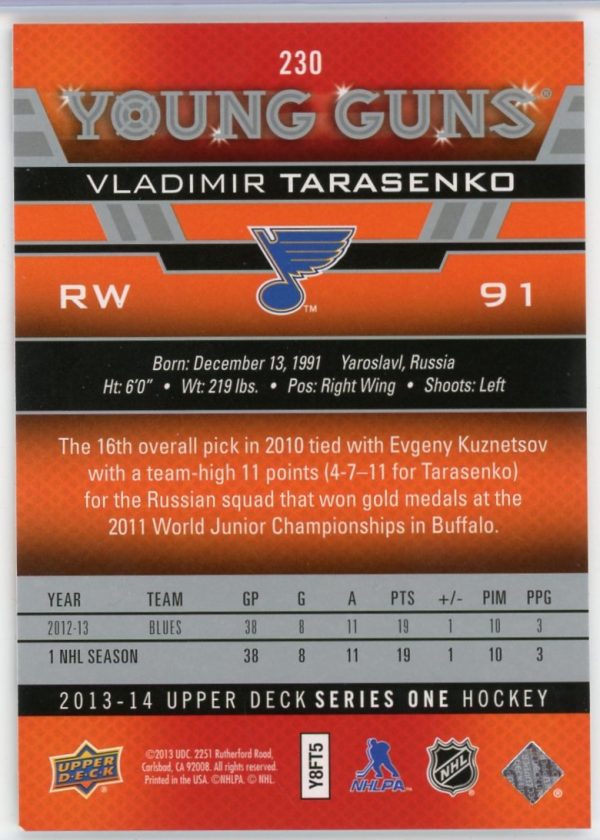 Vladimir Tarasenko 2013-14 Upper Deck Series 1 Young Guns #230