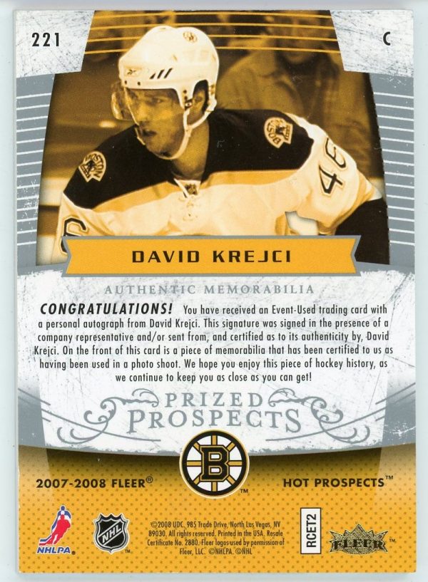 David Krejci 2007-08 Fleer Hot Prospects RPA /399 #221