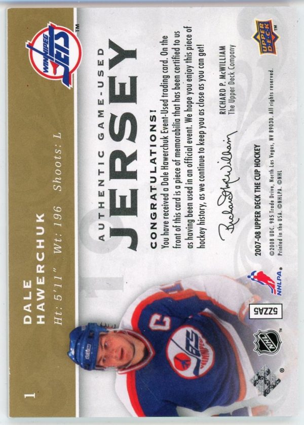 Dale Hawerchuk 2007-08 UD The Cup Base Gold Jersey Card /25 #1