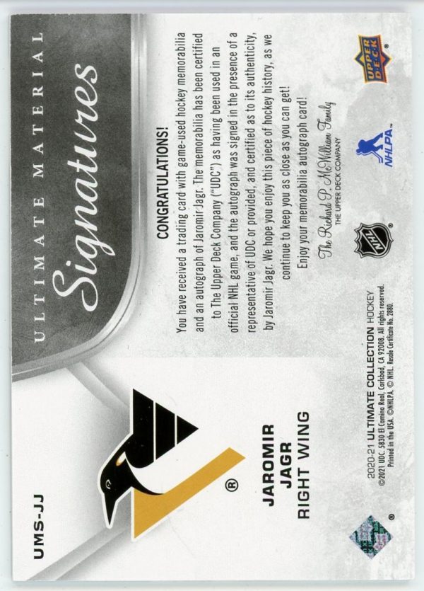 Jaromir Jagr 2020-21 UD Ultimate Signature Materials /25 #UMS-JJ