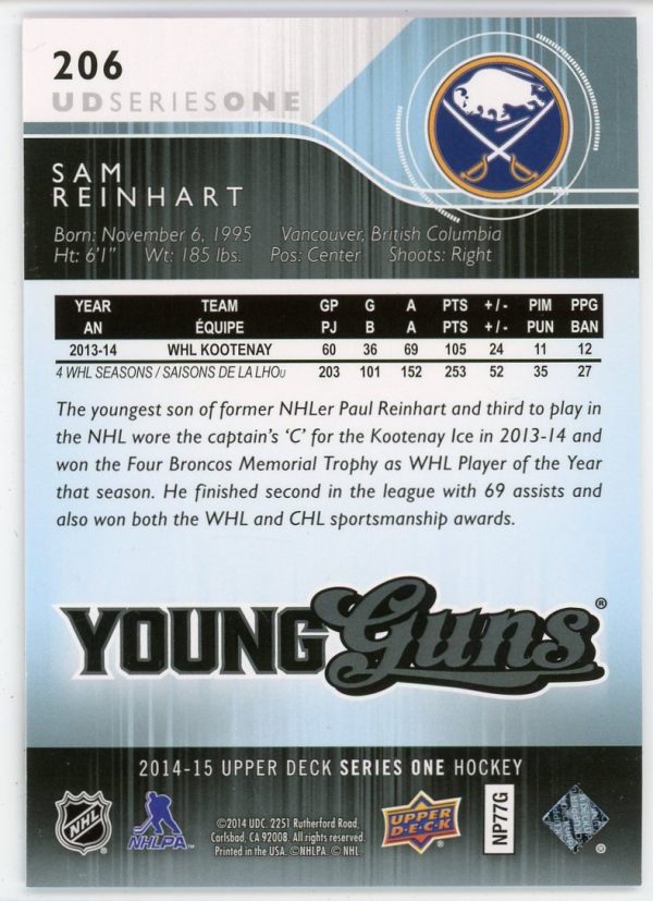 Sam Reinhart 2014-15 Upper Deck Series 1 Young Guns #206