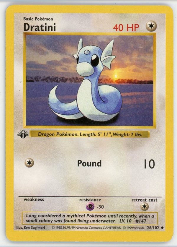 Dratini Pokemon Base Set Shadowless 1st Edition 26/102