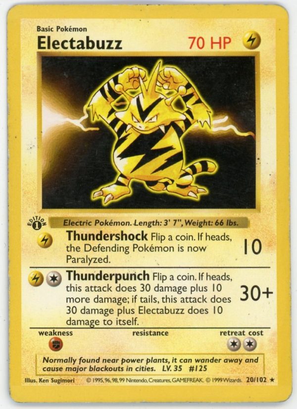 Electabuzz Pokemon Base Set Shadowless 1st Edition 20/102