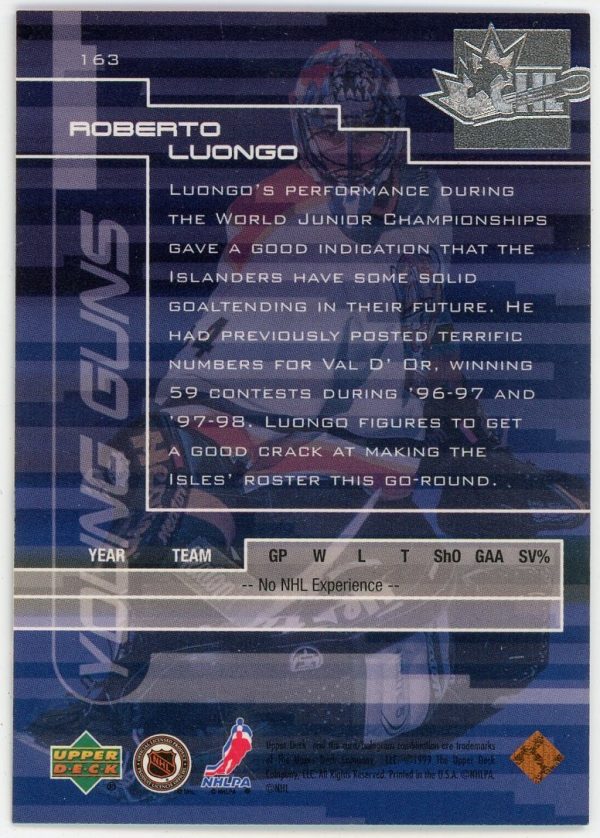 Roberto Luongo 1999 Upper Deck Young Guns #163