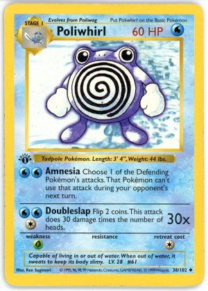 Poliwhirl Pokemon Base Set Shadowless 1st Edition 37/102