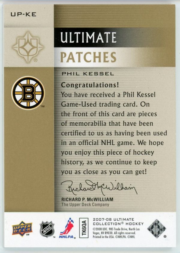 Phil Kessel 2007-08 UD Ultimate Patches /25 #UP-KE