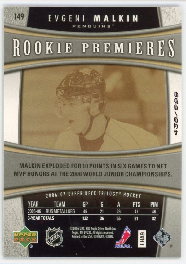 Evgeni Malkin 2006-07 Upper Deck Trilogy Rookie Premiers /999 #149