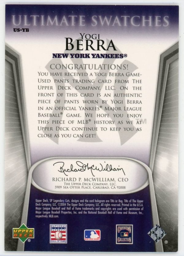 Yogi Berra 2004 SP Legendary Cuts Ultimate Swatches #US-YB