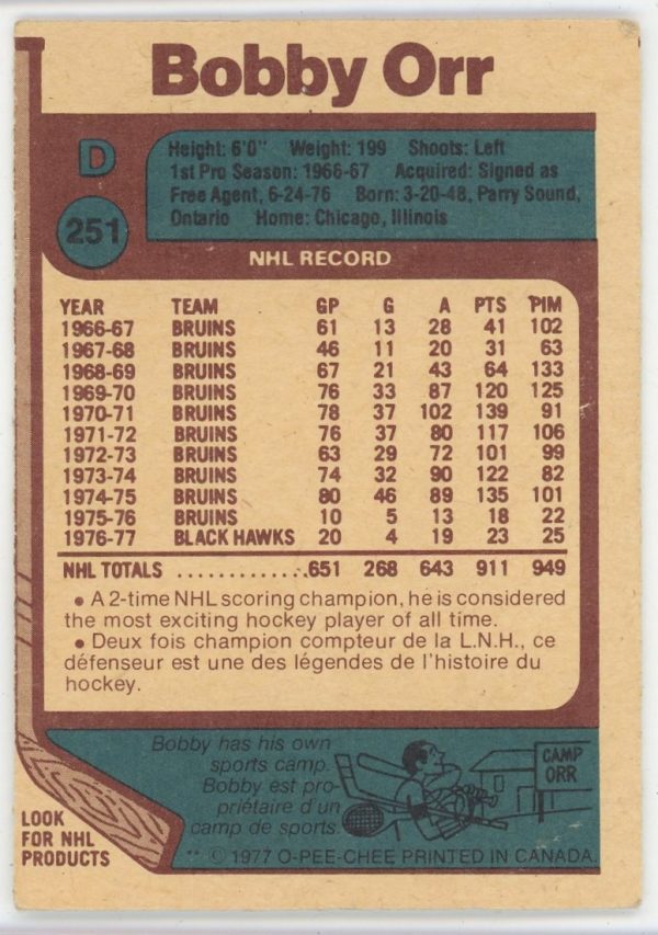 Bobby Orr 1978-79 O-Pee-Chee Hockey Card #251
