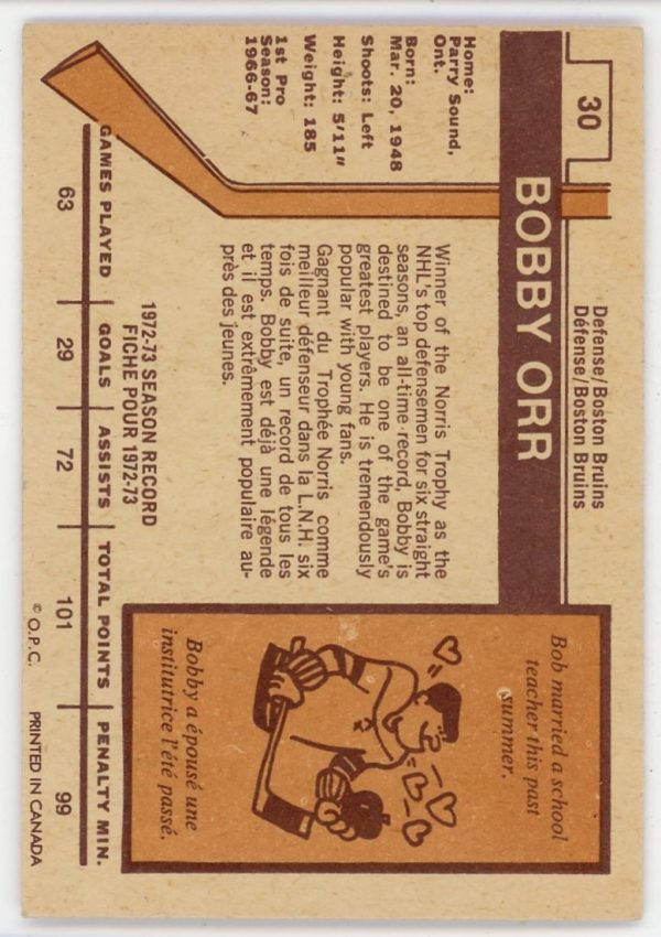 Bobby Orr 1973-74 O-Pee-Chee East All Star Card #30