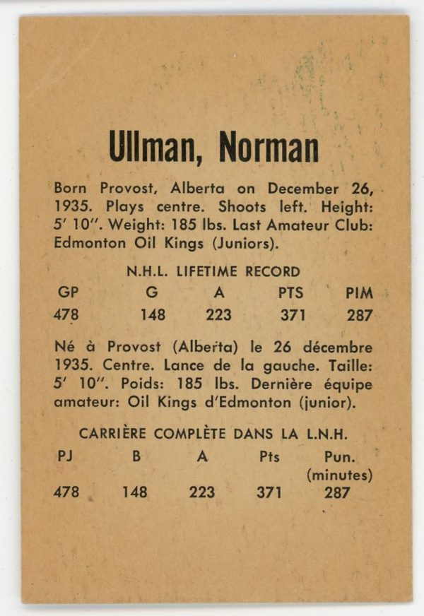 Norm Ullman 1962-63 Parkhurst Hockey Card #21