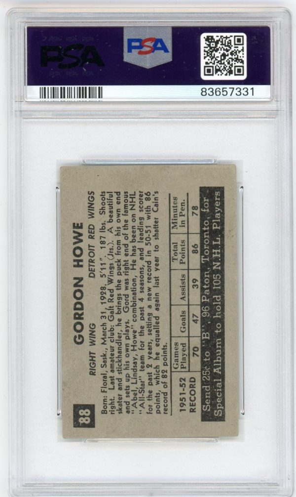 Gordie Howe 1952 Parkhurst Hockey Card #88 PSA 3 VG