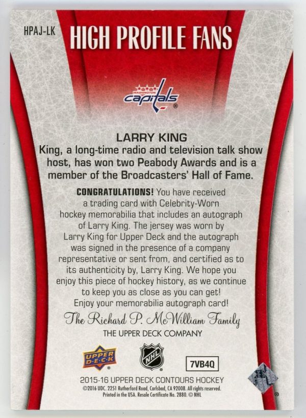 Larry King 2015-16 UD Contours High Profile Fans Jersey Auto /149