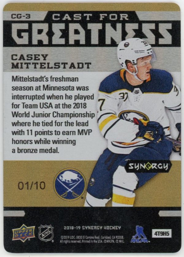Casey Mittelstadt 2018-19 UD Synergy Cast For Greatness Gold /10 RC #CG-3