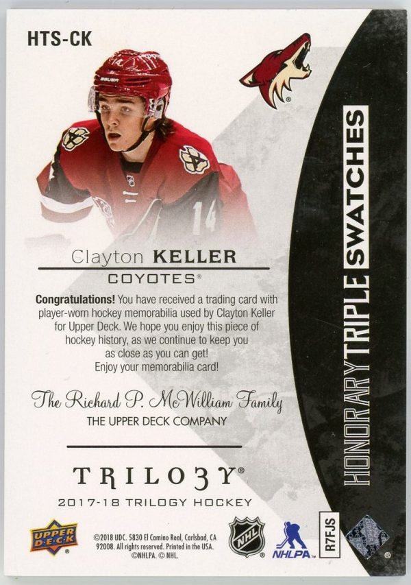 Clayton Keller 2017-18 UD Trilogy Honorary Triple Swatches /25 #HTS-CK