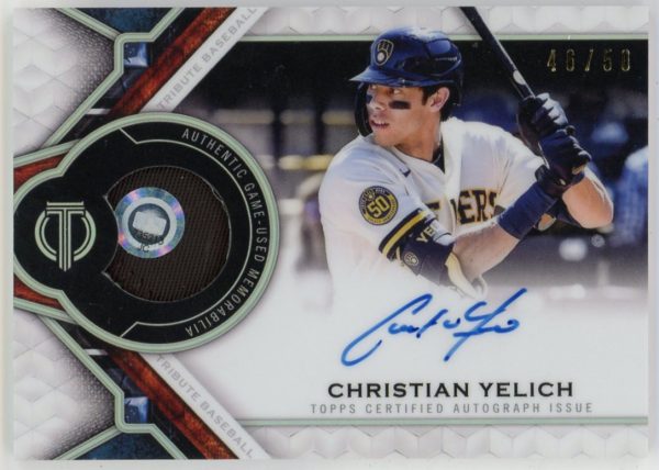 Christian Yelich Brewers 2021 Topps 46/50 Auto Relic Card #AP-CY