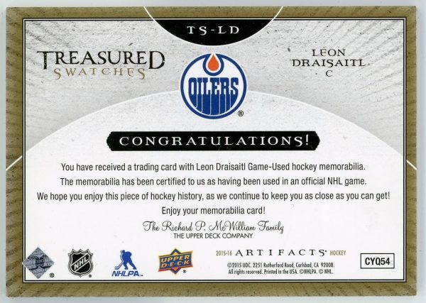 Leon Draisaitl 2015-16 UD Artifacts Treasured Swatches Patch 10/12