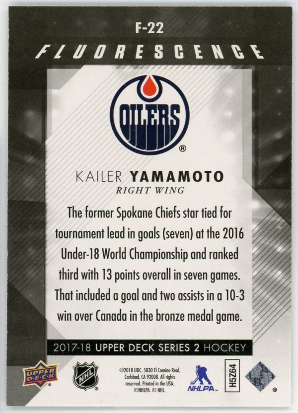 Kailer Yamamoto 2017-18 UD Series 2 Flourescence Green /10 #F-22