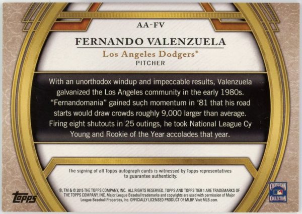 Fernando Valenzuela 2015 Topps Tier One Acclaimed Autographs 1/1 #AA-FV