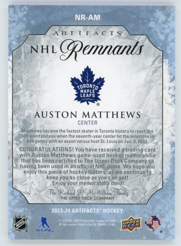 Auston Matthews 2023-24 UD Artifacts NHL Remnants Jersey #NR-AM