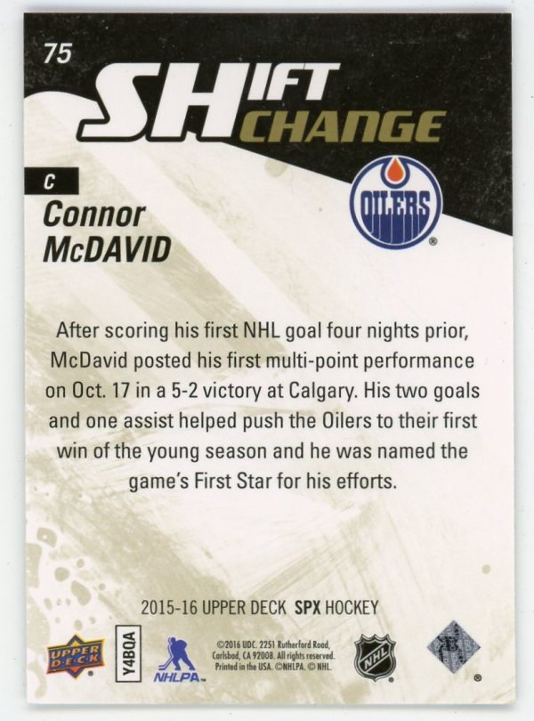 Connor McDavid 2015-16 SPx Shift Change Rookie Card #75