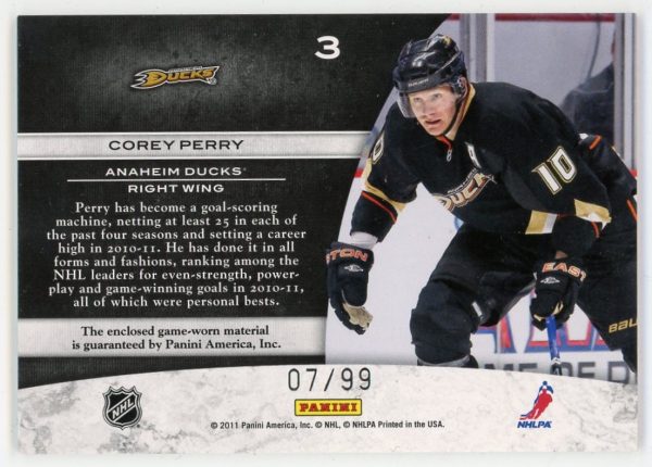 Corey Perry 2011-12 Panini Limited Jumbo Jersey 07/99 Card #3