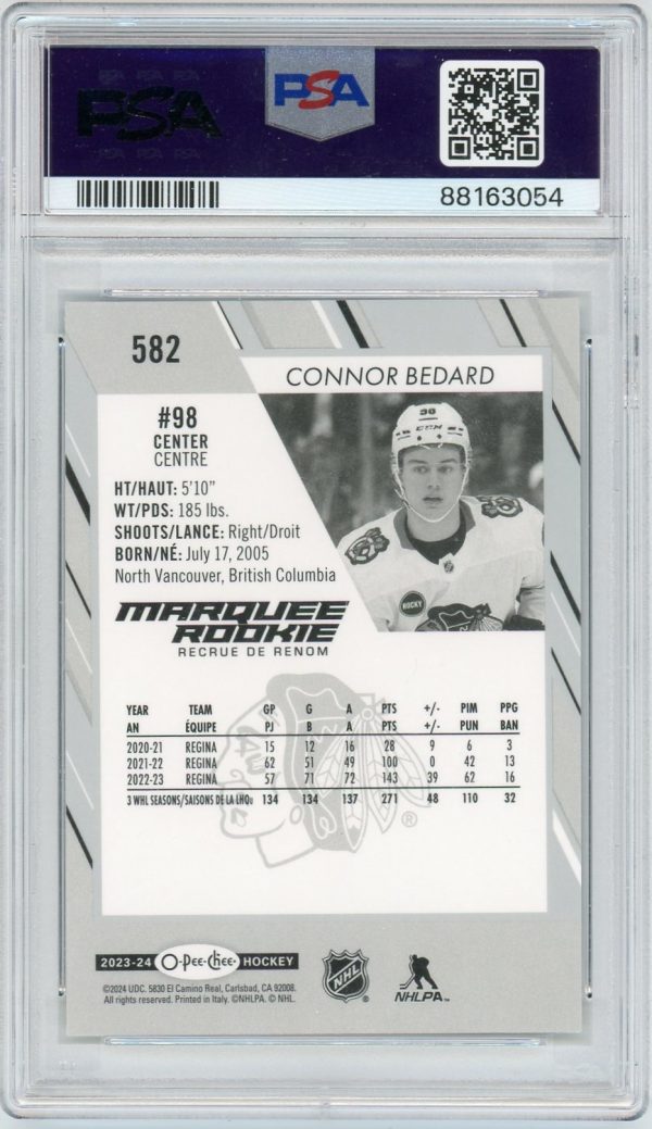 Connor Bedard 2023-24 OPC Marquee Rookie Card #582 PSA 9 MINT