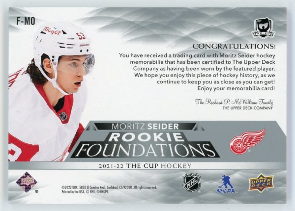 Moritz Seider 2021-22 UD The Cup Rookie Foundations 31/99 #F-MO