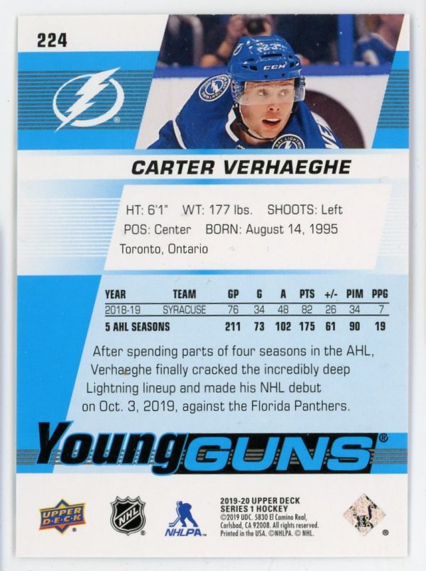 Carter Verhaeghe 2019-20 Upper Deck Young Guns RC #224