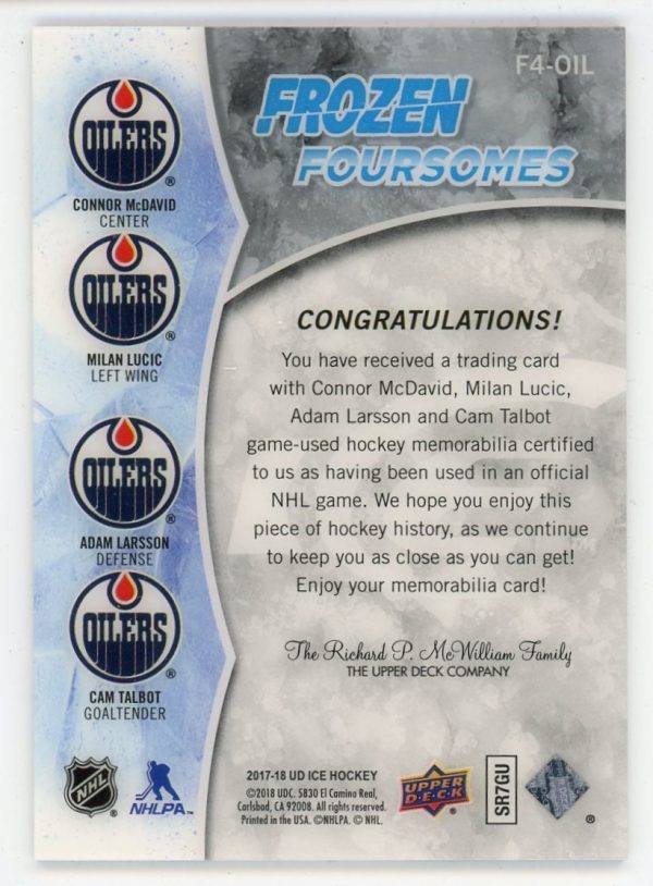 McDavid/Lucic/Larsson/Talbot 2017-18 UD ICE Frozen Foursomes #F4-OIL