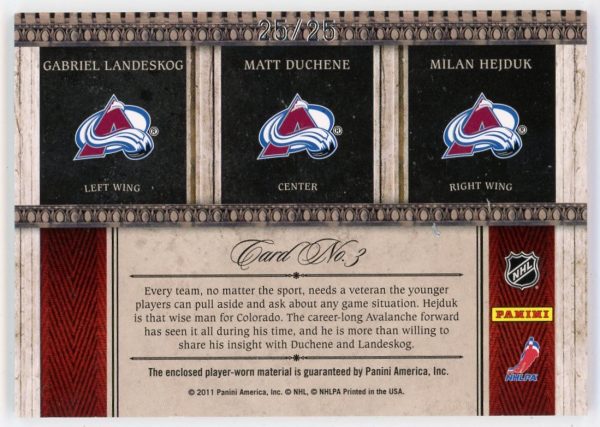 Landeskog/Duchene/Hejduk 2011-12 Panini Crown Royale Royal Lineage 25/25 #3