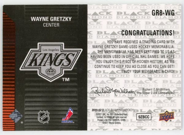 Wayne Gretzky 2011-12 UD Black Diamond Dual Jersey Card #GR8-WG