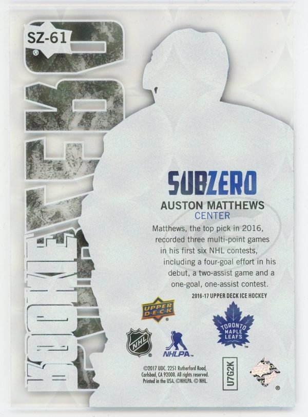 Auston Matthews 2016-17 Upper Deck ICE Subzero Rookie Card #SZ-61
