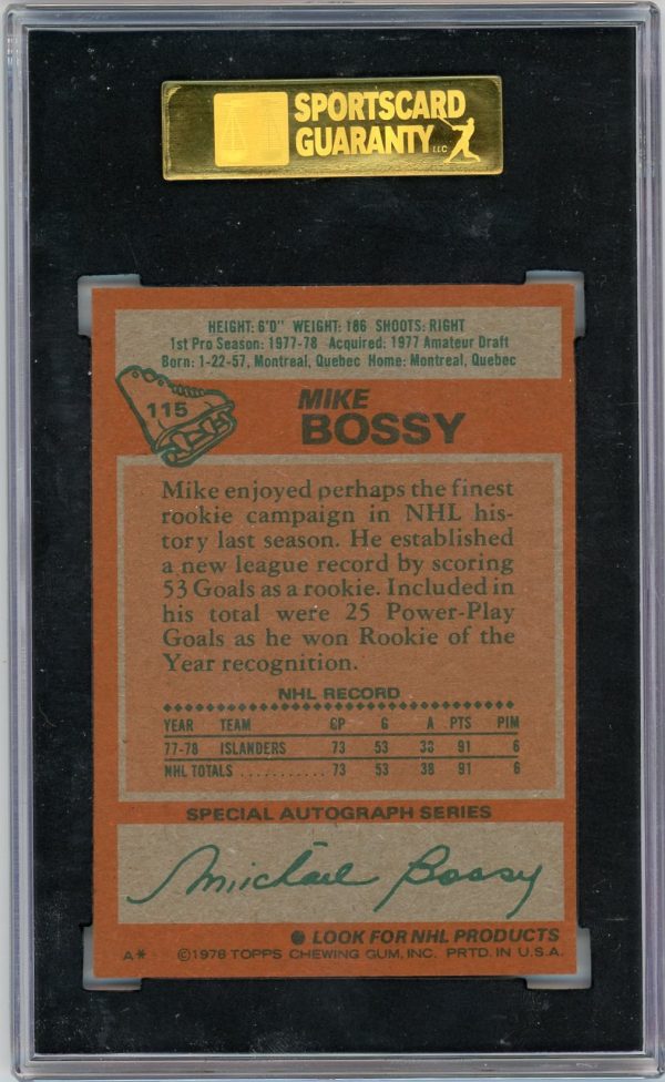 Mike Bossy 1978-79 Topps Rookie Card #115 SGC 8 NM/MT