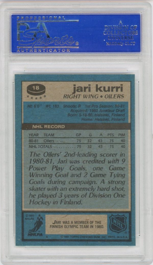 Jari Kurri 1981-82 Topps Rookie Card #18 PSA 8 NM-MT
