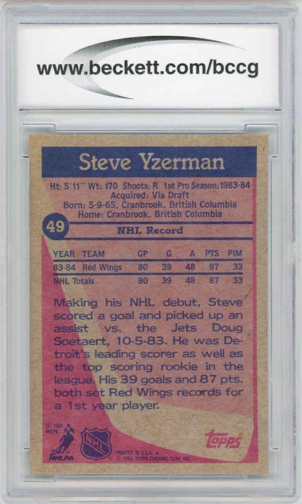 Steve Yzerman 1984-85 Topps Rookie Card #49 BCCG 9