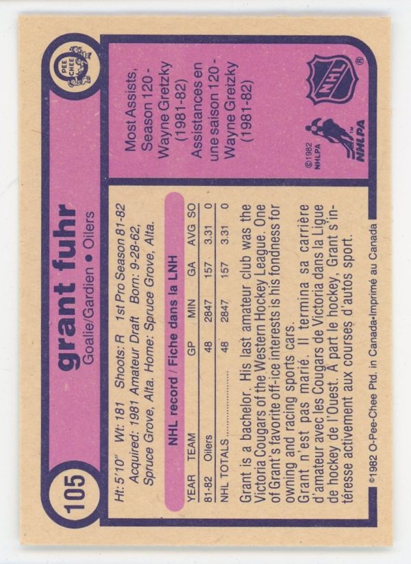 Grant Fuhr 1982-83 O-Pee-Chee Rookie Card #105 (A)