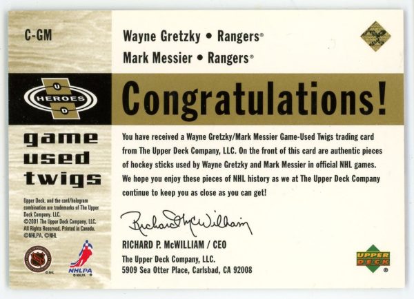 Gretzky/Messier 2000-01 UD Heroes Game Used Twigs 4/50 #C-GM