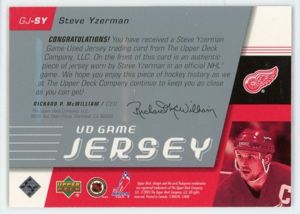 Steve Yzerman 2002-03 Upper Deck UD Game Jersey Card #GJ-SY