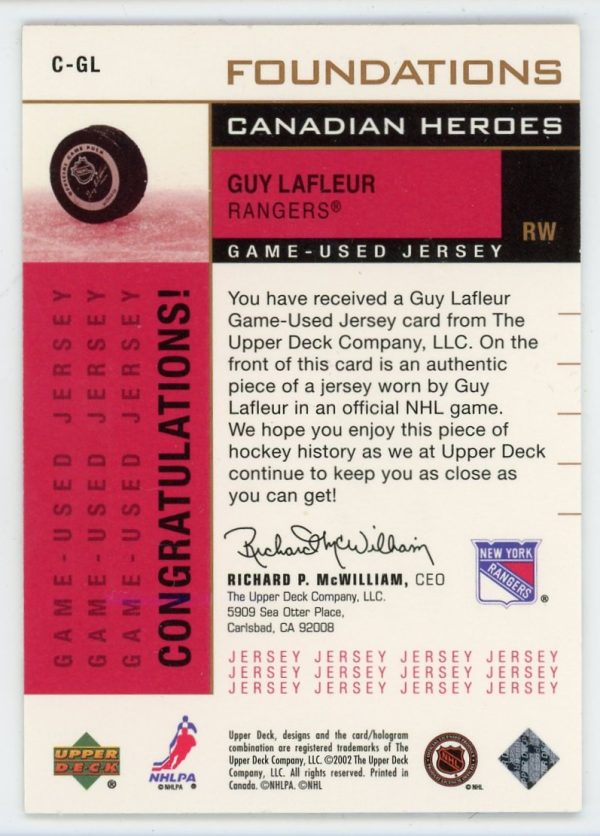 Guy Lafleur 2002-03 UD Foundations Canadian Heroes Jersey 061/150 #C-GL
