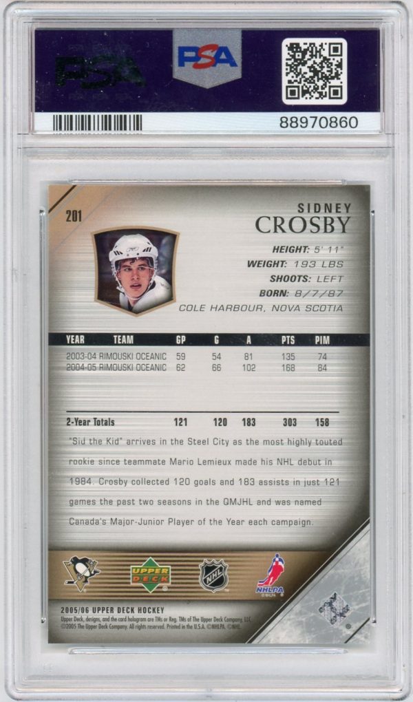 Sidney Crosby 2005-06 Upper Deck Young Guns RC #201 PSA 8