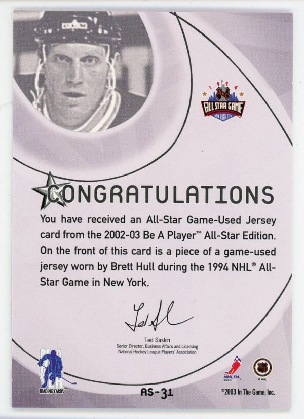 Brett Hull 2002-03 ITG Be A Player All-Star Jersey Card #AS-31