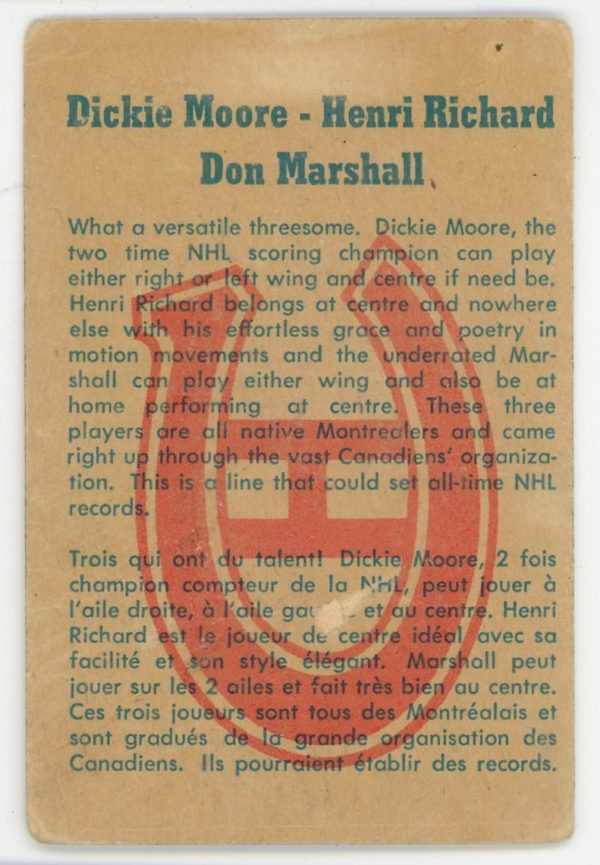 Don Marsall/Henri Richard/Dickie Moore 1960-61 Parkhurst Card #57