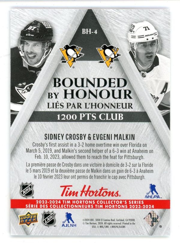 Sidney Crosby/Evgeni Malkin 2023-24 Upper Deck Tim Hortons Bounded By Honour #BH-4